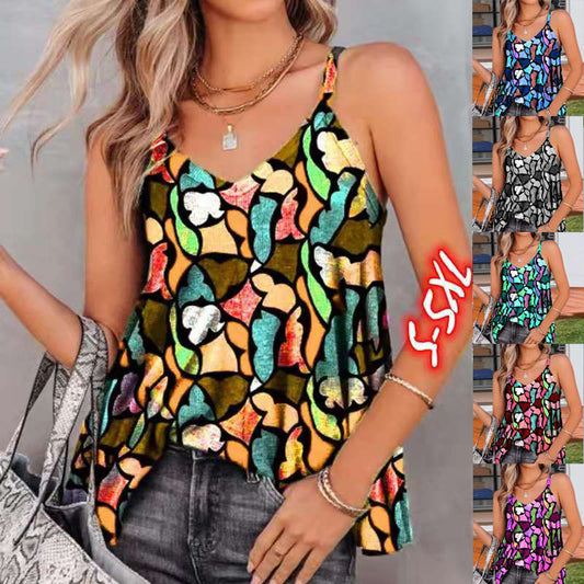Printed Halter Top Vest Sleeveless T-shirt Woman
